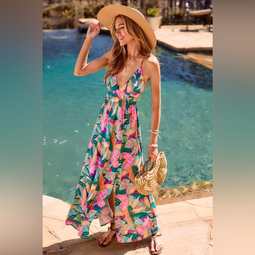 Cupshe Colorful Leaf Print Maxi Dress